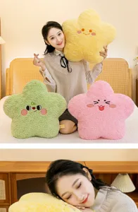 Lindo cojín de peluche de estrella con cara, cojín suave para sofá y decoración de dormitorio.