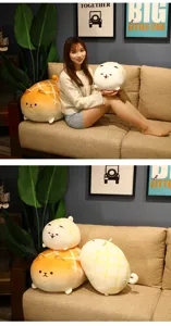 Cute Corgi bread plush toy detail view, soft stuffed animal doll on cozy sofa for home decor.