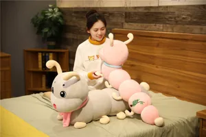 Cute long caterpillar plush toy with scarf, soft hugging pillow doll for kids sleeping soothing.