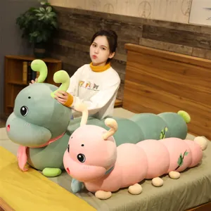 Cute Caterpillar Plush Toy Stuffed Animal Long Pillow Soft Sleeping Companion with Scarf Kids Room Decor