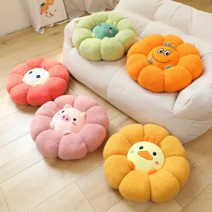 Joli coussin en peluche fleur de citrouille avec visage d'animal mignon pour canapé