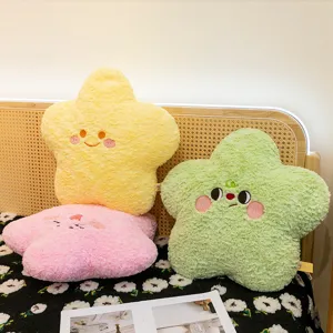 Lindo Cojín de Peluche de Estrella Almohada Suave de Pentagrama Relleno Con Cara Sonriente Decoración de Habitación Cama Sofá