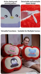 Thickened red apple plush pillow cute animal cartoon sofa cushion with washable zipper design