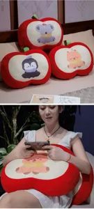 Thickened red apple plush pillow with cute cartoon animal prints, soft sofa cushion for home and office.
