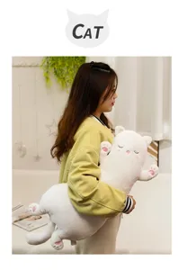 Cute white cat plush pillow long stuffed animal toy soft sleeping bolster for kids and girls