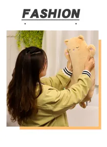 Cute long cat plush pillow for kids bed sleeping, soft stuffed animal toy companion.