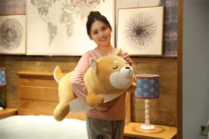 Cute shiba inu plush toy long pillow, soft sleeping doll companion for kids and adults.