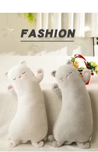 Cute cat long plush pillow sleeping doll soft animal body pillow for kids bed decor