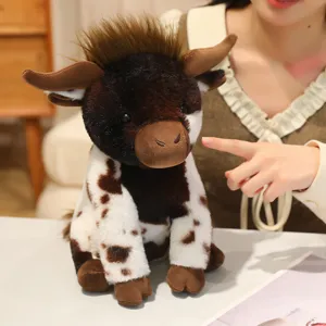 Simulation vache assise peluche mignonne marron blanche poupée animal cadeau en gros