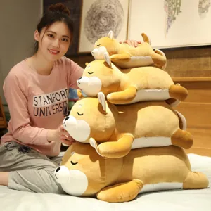 Cute sleeping Shiba Inu plush toy long pillow stuffed animal doll soft gift for children