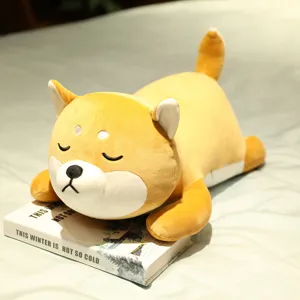 Cute sleeping shiba inu plush toy long body pillow soft stuffed animal doll cozy birthday gift