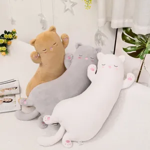 Cute cat long plush pillow soft sleeping doll stuffed animal toy for kids bedroom decor