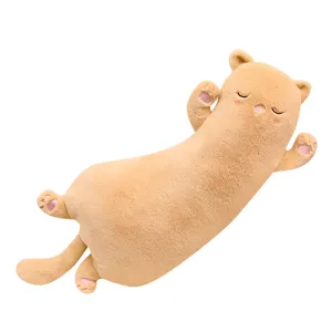 Cute long cat plush pillow soft sleeping doll cartoon stuffed animal toy for kids bed sofa