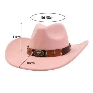 Pink western cowboy hat for women men suede leather band festival jazz cap 56-58cm