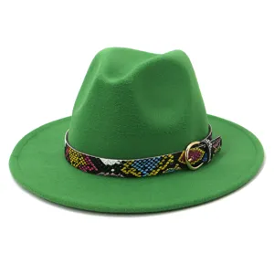 Sombrero Fedora fieltro verde para mujer hombre elegante gorra estilo jazz invierno estampado serpiente
