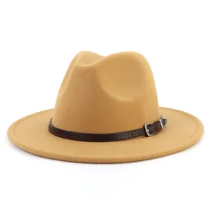 Sombrero Fedora de Mezcla de Lana de Moda Unisex Otoño e Invierno Ala Ancha Jazz Cap con Elegante Accesorio de Hebilla de Cinturón