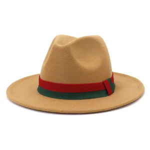Classic Unisex Woolen Fedora Hat Wide Brim Retro Jazz Cap with Contrast Ribbon