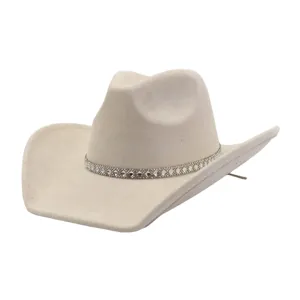 Rhinestone Suede Cowboy Hat Detail View Western Jazz Cap White Fedora Hat Winter Fashion