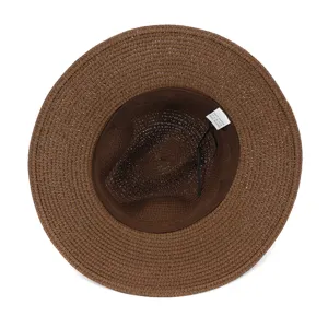 Chapeau de soleil en paille marron, fedora élégant pour plage extérieure, vacances, anti-UV.