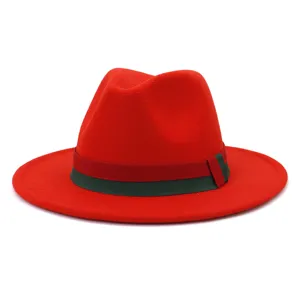 Red Fedora Hat Wide Brim Wool Felt Panama Hat Retro British Style Jazz Hat for Men Women