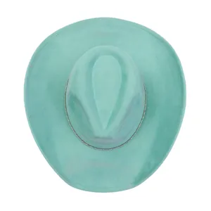 Turquoise suede cowboy hat wide brim jazz hat soft fedora autumn winter fashion stylish outdoor