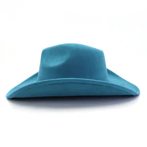 Blauer Wildleder Cowboyhut Detail, breite Krempe Jazz Hut Textur Nahaufnahme Fedora Stil