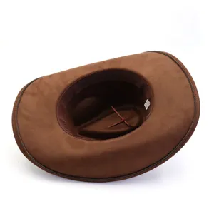 Klassischer brauner Wildleder-Cowboyhut für Damen und Herren, breite Krempe, Jazzhut.