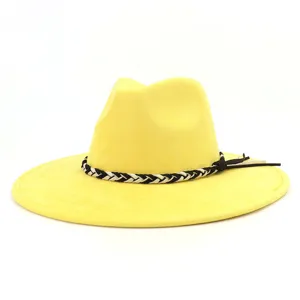 Gele suède fedora hoed brede rand klassieke panama hoed voor koppel herfst mode stijl hoed