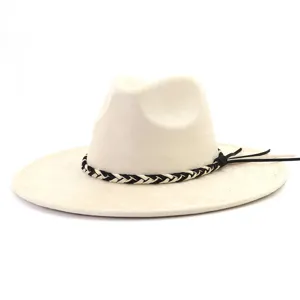 Unisex Fedora Hoed met Brede Rand Suède Gentleman Panama Hoed Casual Vintage Zonnehoed met Geweven Band Kwast