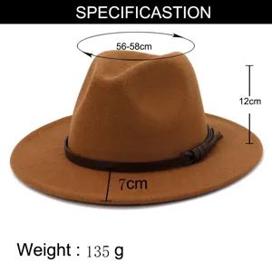 Sombrero Fedora de Lana Mujer Otoño Invierno Estilo Británico Jazz Ala Ancha Marrón