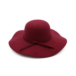 Dames Mode Wolvilt Fedora Hoed Vintage Brede Rand Koepel Strik Cap Elegante Herfst Winter Warme Cloche Hoed