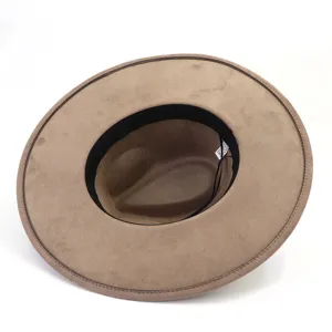 Imitatie Suede Fedora Hoed Brede Rand Plat Heren Dames Retro Casual Herfst Winter Muts