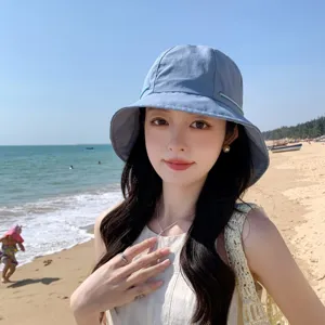 Chapeau de soleil d'été bleu pour femme large bord chapeau de plage respirant vacances voyage