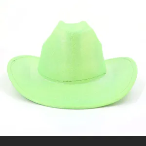 Chapeau de cowboy occidental holographique vert clair, chapeau de jazz à large bord pour fêtes.