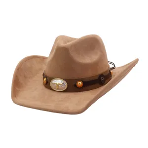 Classic soft suede cowboy hat with wide brim, western retro jazz hat for autumn and winter.