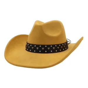 Classic yellow suede cowboy hat with black studded band stylish western headwear for sun