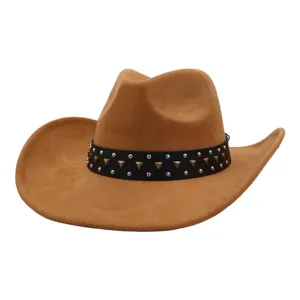 Classic brown suede cowboy hat with studded black band for men and women outdoor wear