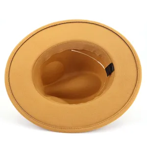 Klassischer Kamelwoll-Filzhut Fedora für Damen, breite flache Krempe Jazz-Mütze im Herbst.