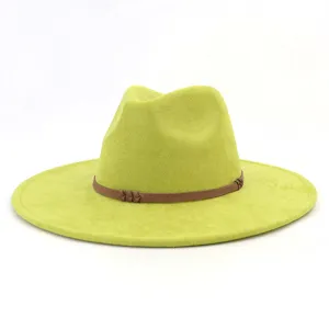 Classic wide brim fedora hat for men and women, stylish suede felt hat with brown braided band.