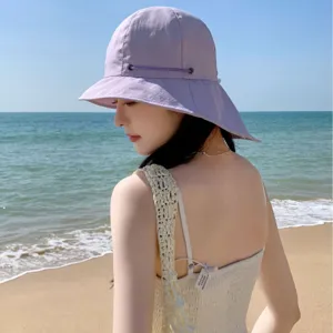 Chapeau de soleil femme large bord été plage vacances respirant bob anti-UV violet clair