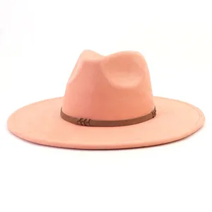 Classic pink wide-brim fedora hat with a brown band, perfect for stylish everyday wear.