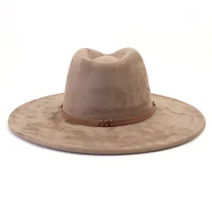 Faux suede fedora hat for men and women, classic flat brim jazz hat with stylish braided band.