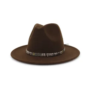 Γυναικείο Βίντατζ Fedora Καπέλο από Μείγμα Μαλλιού με Φαρδύ Γείσο Jazz Καπέλο με Υφαντή Ζώνη Μεταλλικού Γραναζιού Φθινόπωρο Χειμώνας Μόδα