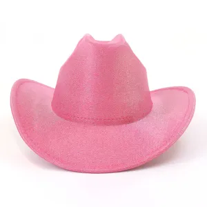 Chapeau de Cowboy Occidental Unisexe Large Bord Chapeau Fedora Jazz Paillettes Brillant Fête en Plein Air