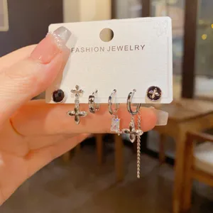 Set de pendientes cadena borla vintage, joyería cruz gótica de moda para uso diario unisex.
