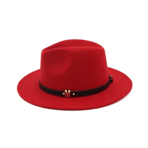 Chapeau Fedora en feutre de laine rouge pour femme, élégant chapeau de jazz d'hiver.