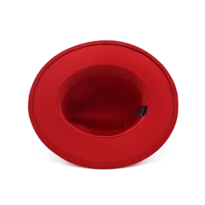 Chapeau fedora en laine rouge classique pour femmes, chapeau de jazz élégant à bord plat.