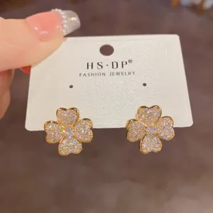 Lujo francés circonita trébol de cuatro hojas pendientes brillantes elegantes joyería de moda