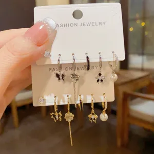 Franse Retro Vlinder Bloemblaadje Kunstparel Oorbellen Collectie Goud Zilver Verguld Strass Kwastje Hart Oorbellen Voor Vrouwen