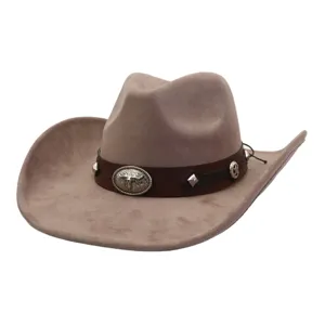 Sombrero de vaquero de ante para hombres y mujeres, estilo western retro con hebilla y ala.